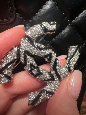 Sparkling Black Enamel and Rhinestone Brooch